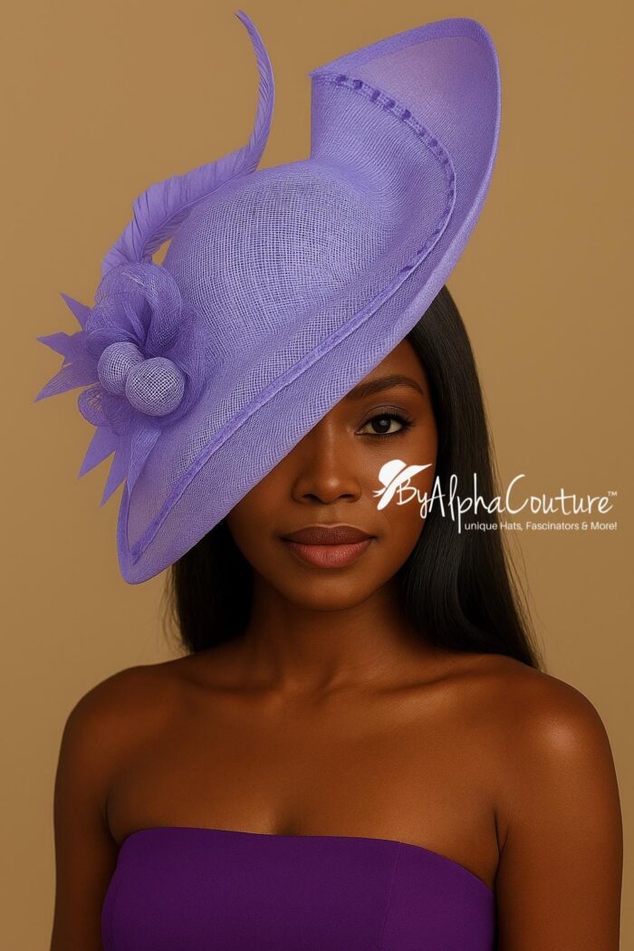 Ebezina Lilac Sinamay Wave Fascinator. Wedding Guest Headpiece