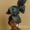 Davina - Navy & Silver Sculptural Bow Fascinator. Couture Sinamay Hat.