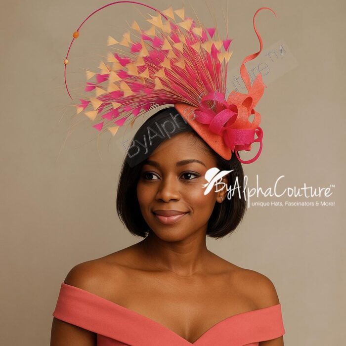 il_fullxfull.7324650077_op4t.jpg Kate - Peach & Pink Fascinator. Handmade Wedding Headpiece.