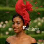 Adinkra Flame Red Sculpted Fascinator: Feathered Statement Hat for Weddings
