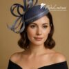 Celestine - Blue Sinamay Fascinator: Sculpted Swirls, Crystal Brooch - Derby Hat
