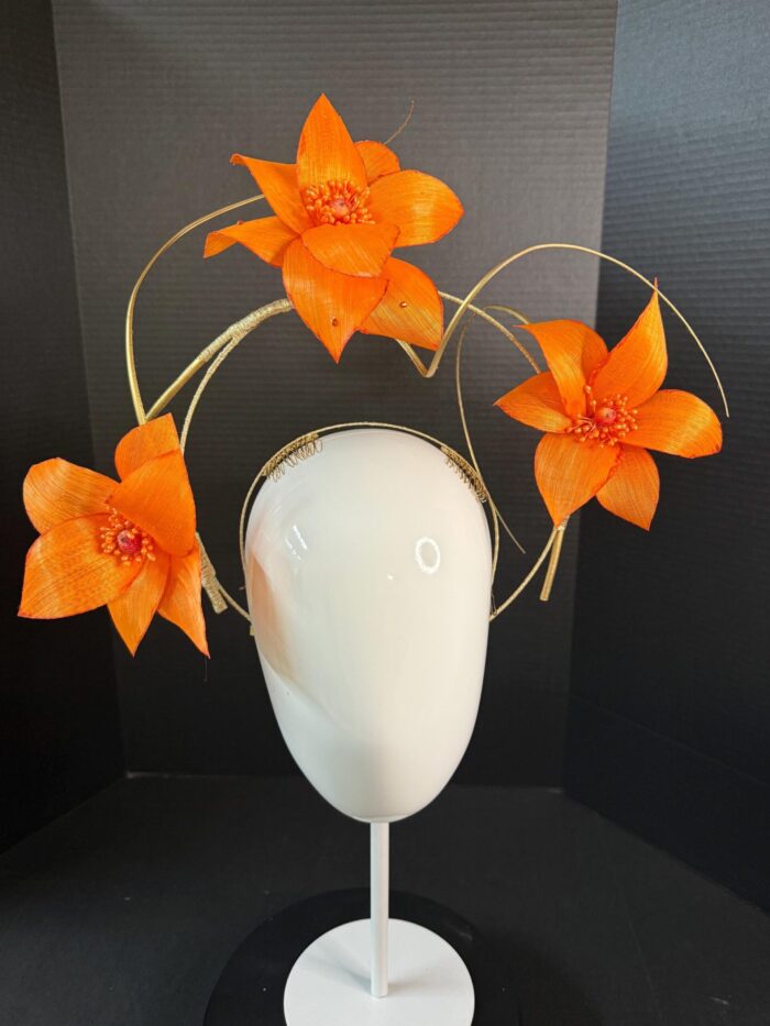 Lorraine - Orange Abaca Silk Fascinator: Kentucky Derby Headpiece