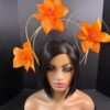 Lorraine - Orange Abaca Silk Fascinator: Kentucky Derby Headpiece
