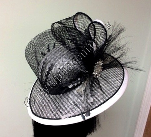 il_fullxfull.1020716937_8abi Marielle - Black & White Kentucky Derby Hat: Royal Ascot Wedding Occasion