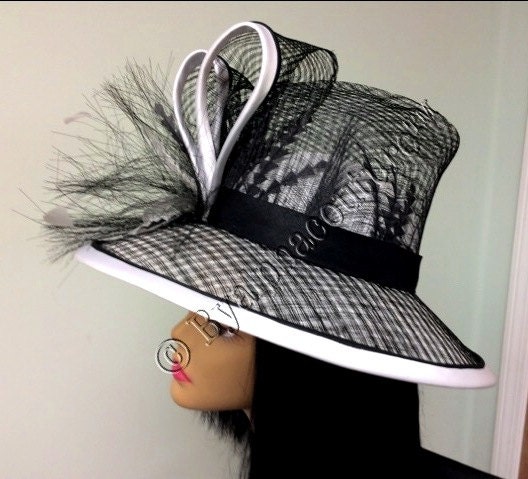 il_fullxfull.1020718671_4vfx Marielle - Black & White Kentucky Derby Hat: Royal Ascot Wedding Occasion
