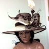 Handmade Cream & Brown Sinamay Occasion Hat, Polka Dot Bow