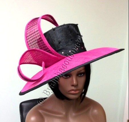 Pink & Black Derby Hat: Royal Ascot Occasion Headpiece - Priskilla