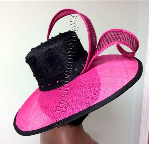 Pink & Black Derby Hat: Royal Ascot Occasion Headpiece - Priskilla