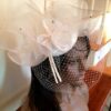 Ivory Bridal Fascinator: Vintage Lace, Pearls & Birdcage Veil - Amaris