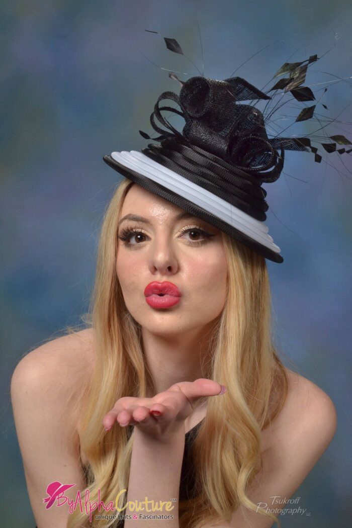 Nneka - Black & White Crinoline Hatinator. Kentucky Derby Wedding Hat.