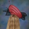 Shellie - Crimson Sinamay Fascinator. Black Lace Bow & Red Quills - Statement Headpiece.