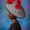 Red & Black Sinamay Hatinator: Silk Roses, Royal Ascot Kentucky Derby Hat - Fantasia