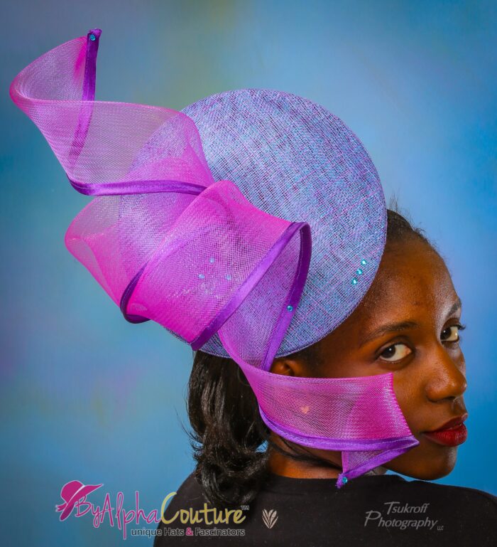 Purple & Blue Percher Fascinator: Kentucky Derby Headpiece - Borboor