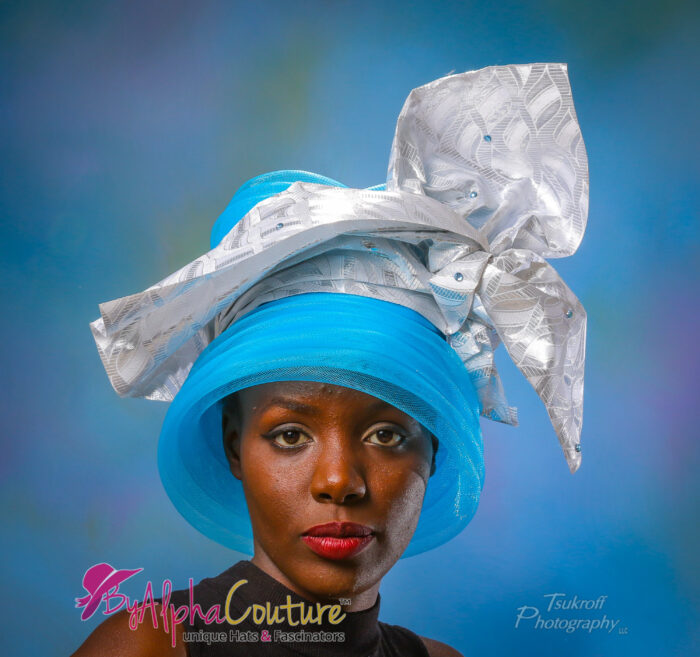 Royal Blue Crinoline Ascot Hat: African Gele Style - Rosetta