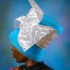 Royal Blue Crinoline Ascot Hat: African Gele Style - Rosetta