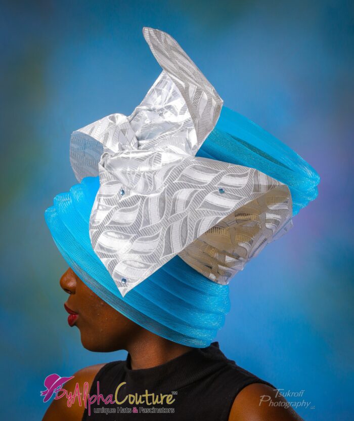 Royal Blue Crinoline Ascot Hat: African Gele Style - Rosetta