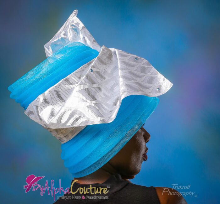 Royal Blue Crinoline Ascot Hat: African Gele Style - Rosetta