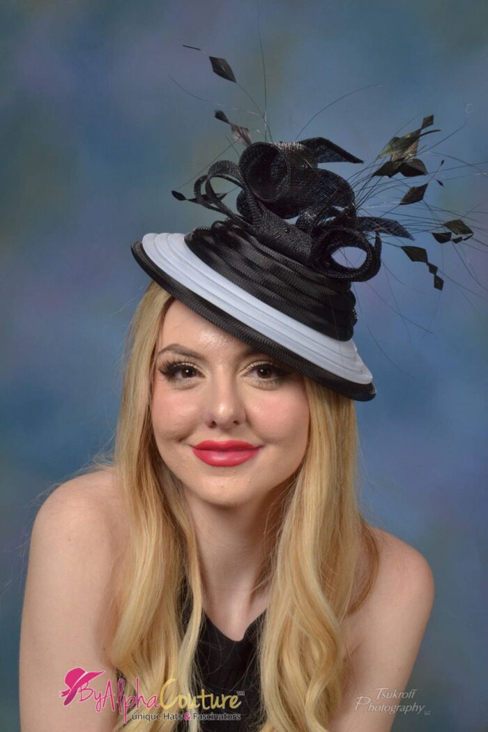 Nneka - Black & White Crinoline Hatinator. Kentucky Derby Wedding Hat.
