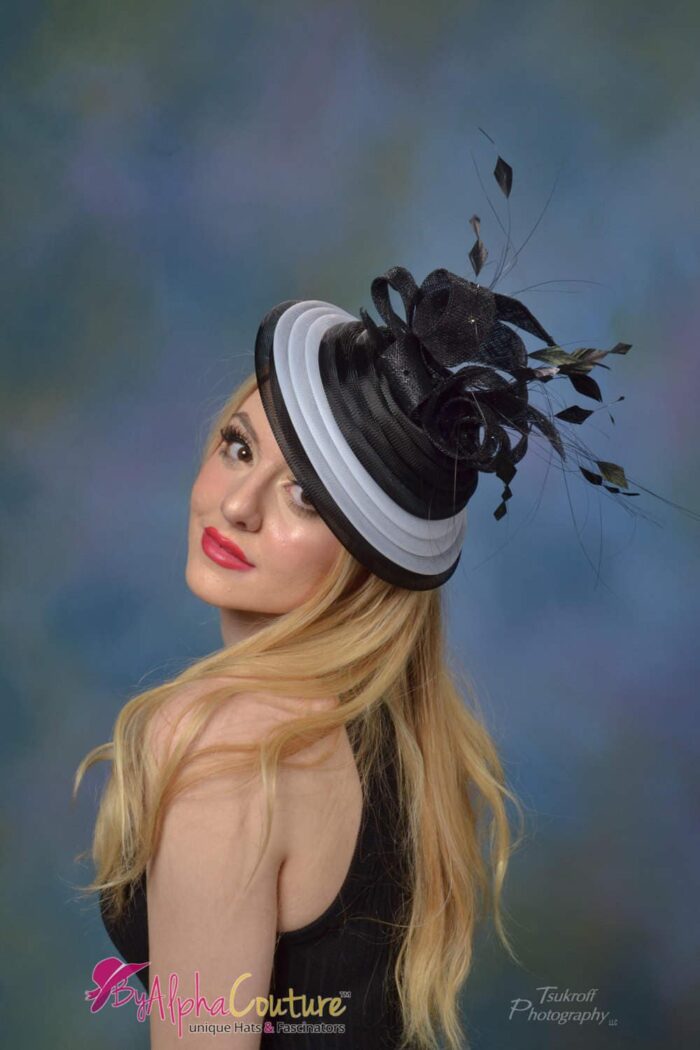 Nneka - Black & White Crinoline Hatinator. Kentucky Derby Wedding Hat.