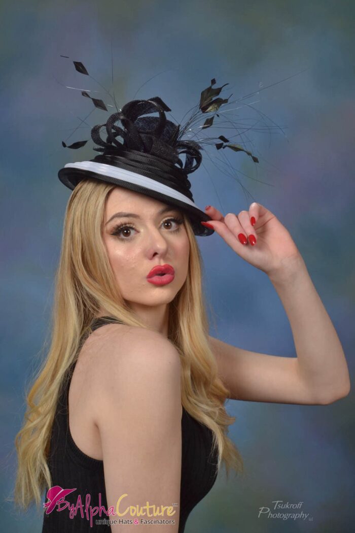 Nneka - Black & White Crinoline Hatinator. Kentucky Derby Wedding Hat.