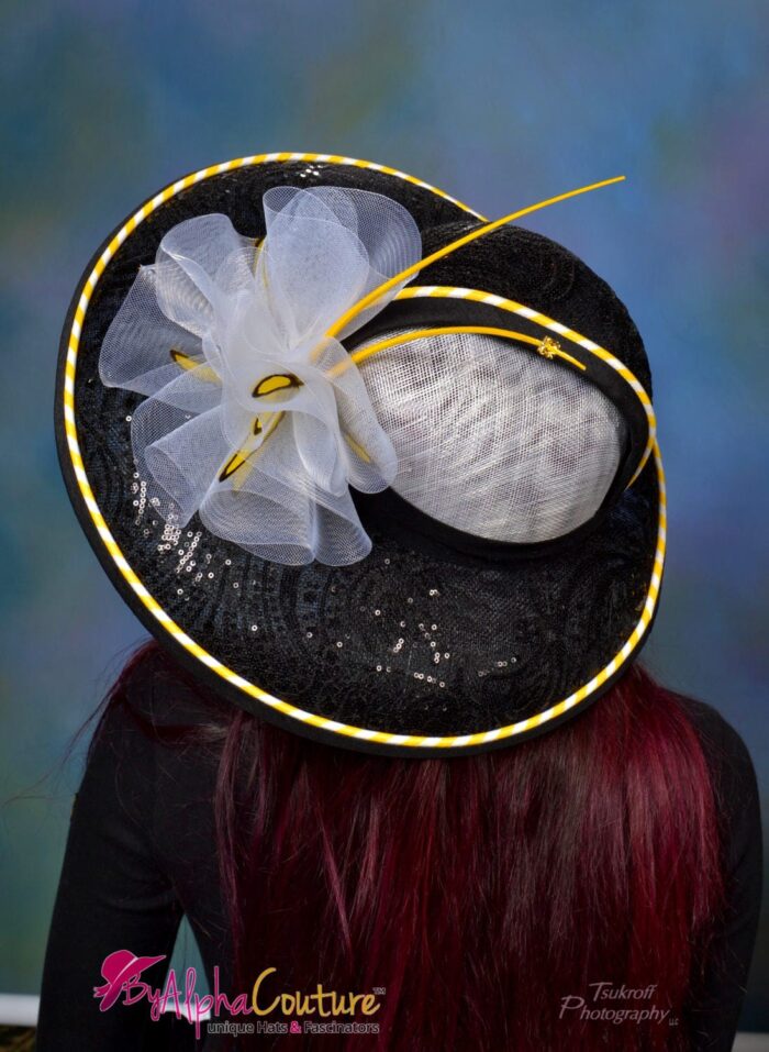 Bumblebee Lace Kentucky Derby Hat: Black & Yellow Occasion Headpiece - Bumblebee