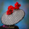 Red & Black Sinamay Hatinator: Silk Roses, Royal Ascot Kentucky Derby Hat - Fantasia