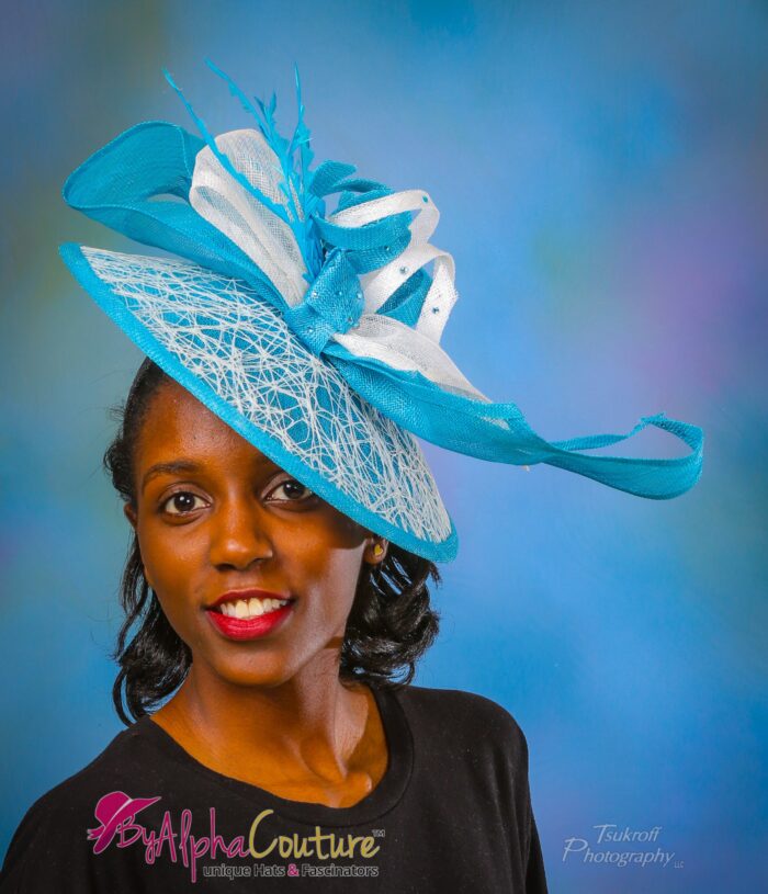 il_fullxfull.1233281743_jfh0 Phyllis-Nicky - Blue & White Fascinator. Royal Ascot Derby Headpiece.