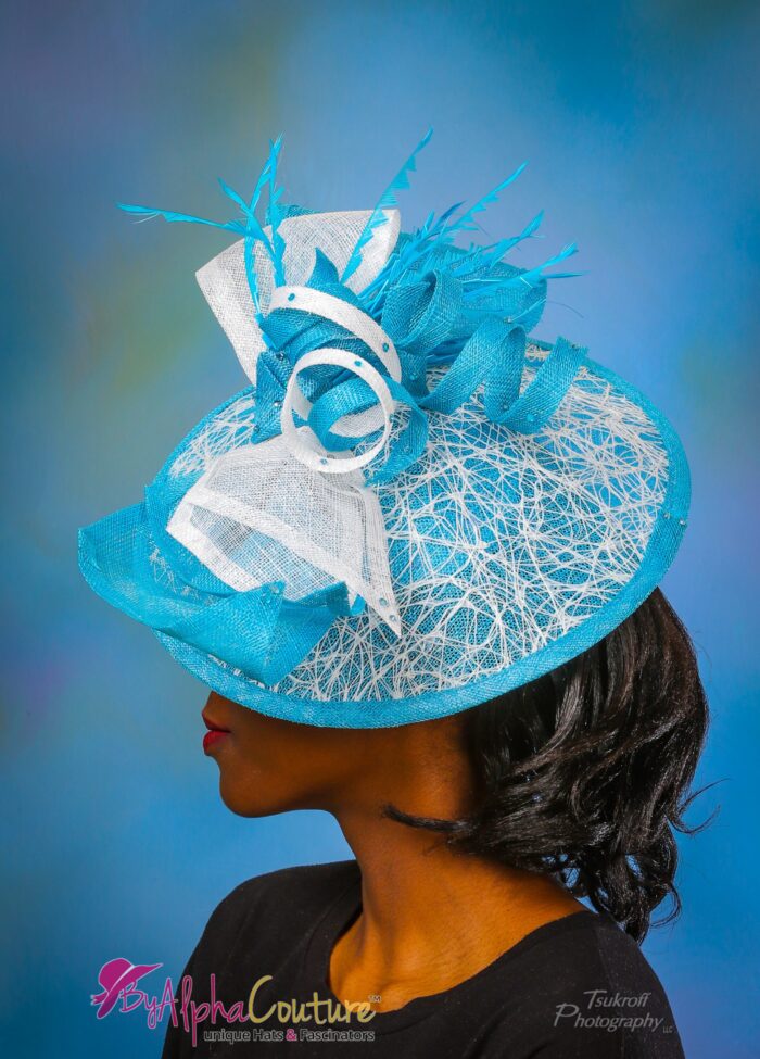 il_fullxfull.1233281889_cjy5 Phyllis-Nicky - Blue & White Fascinator. Royal Ascot Derby Headpiece.