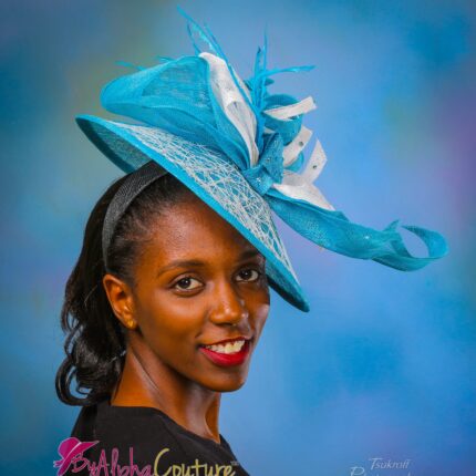 Phyllis-Nicky - Blue & White Fascinator.  Royal Ascot Derby Headpiece.
