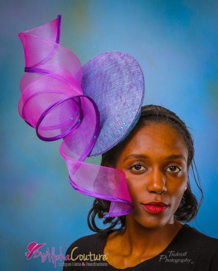 Purple & Blue Percher Fascinator: Kentucky Derby Headpiece - Borboor