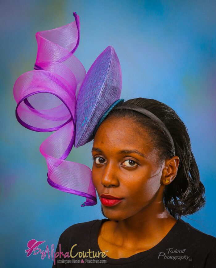 Purple & Blue Percher Fascinator: Kentucky Derby Headpiece - Borboor