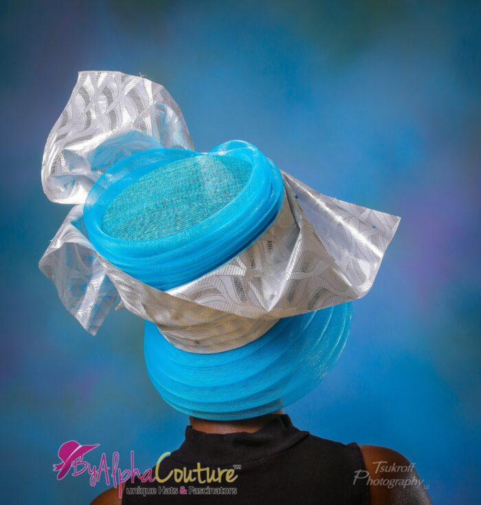 Royal Blue Crinoline Ascot Hat: African Gele Style - Rosetta