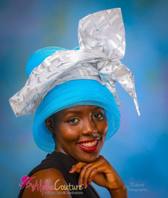 Royal Blue Crinoline Ascot Hat: African Gele Style - Rosetta