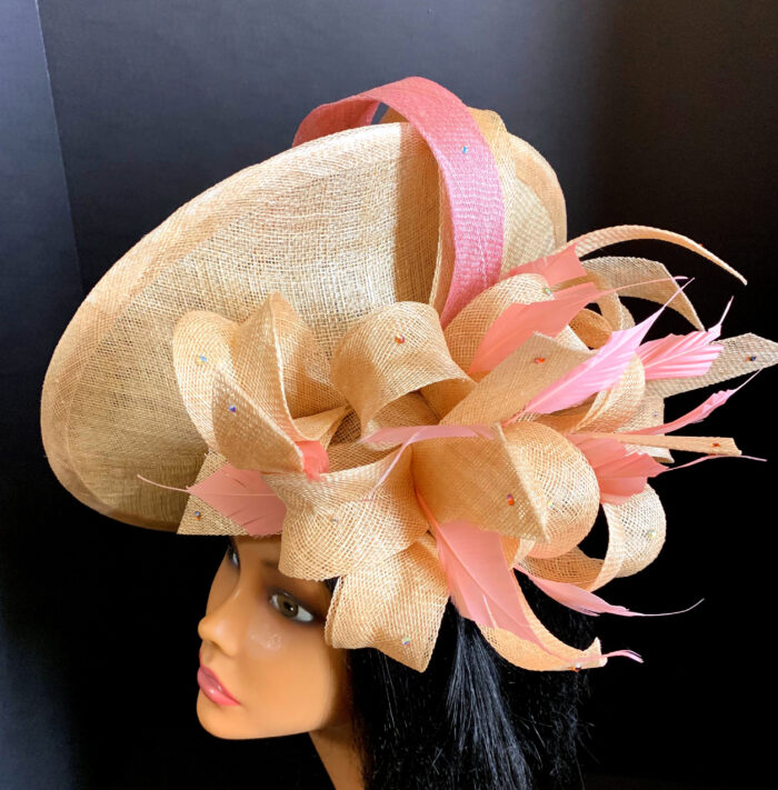 Champagne Blush “Cynthia” Hatinator: Crystal Feather Fascinator, Ascot Races Headpiece.