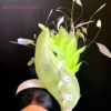 Adinkra Flame Mint. Green Feather Fascinator. Pearl & Crystal Derby Hat