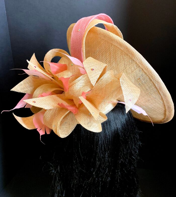 Champagne Blush “Cynthia” Hatinator: Crystal Feather Fascinator, Ascot Races Headpiece.