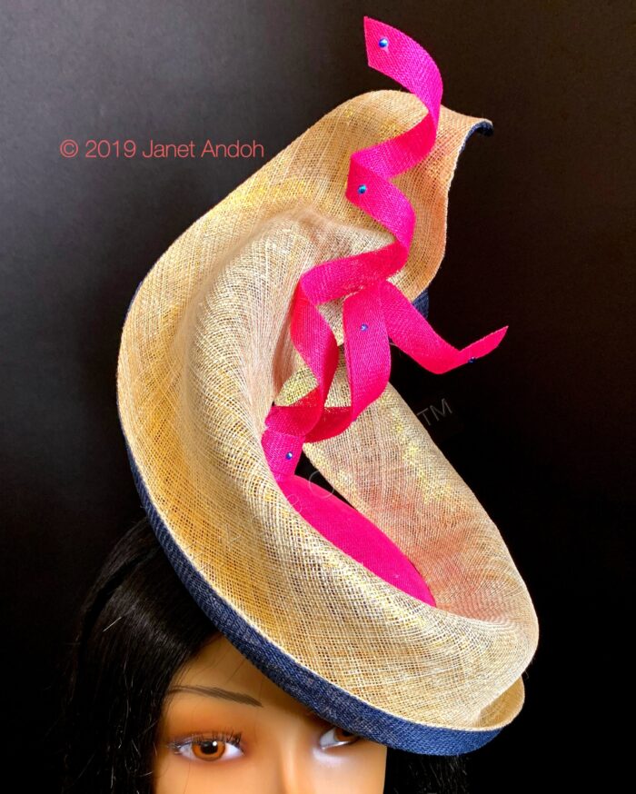 Serpentina Royale Sculptural Straw Fascinator. Statement Headpiece for Weddings, Races & Couture Events. Beret Hat