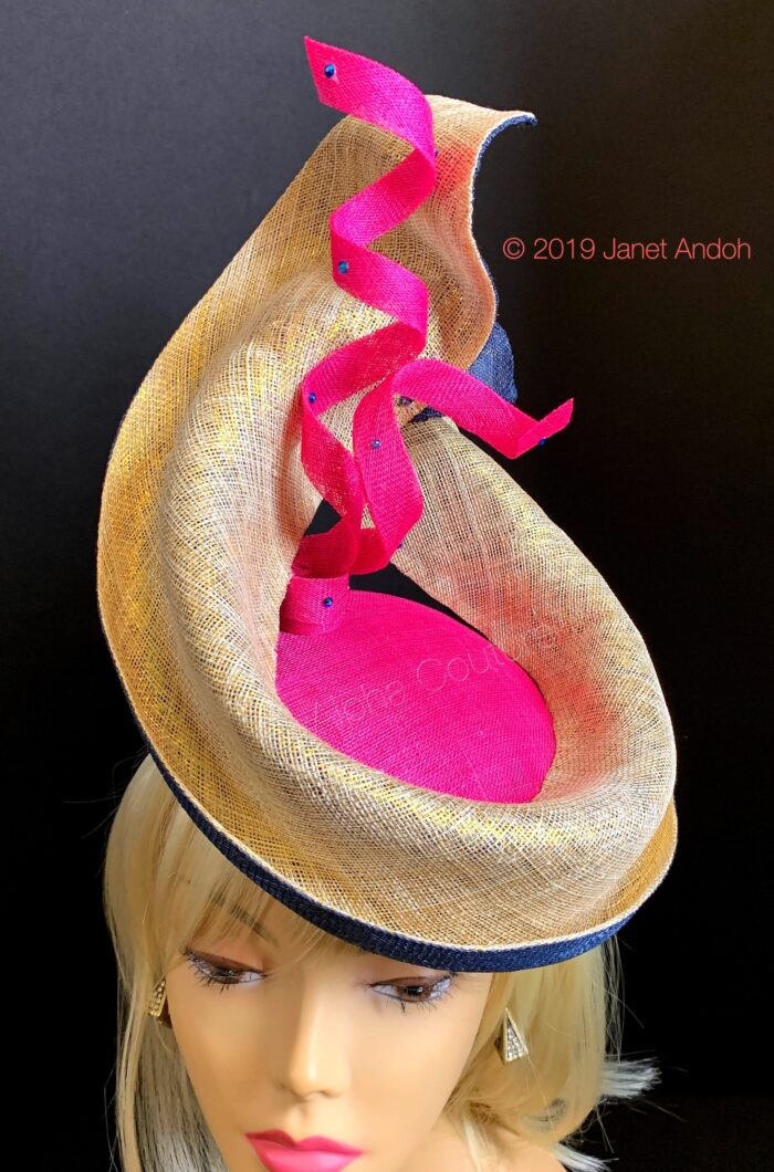 Serpentina Royale Sculptural Straw Fascinator. Statement Headpiece for Weddings, Races & Couture Events. Beret Hat