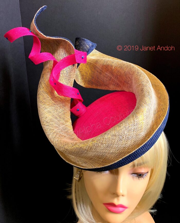 Serpentina Royale Sculptural Straw Fascinator. Statement Headpiece for Weddings, Races & Couture Events. Beret Hat