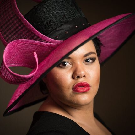 Pink & Black Derby Hat: Royal Ascot Occasion Headpiece - Priskilla