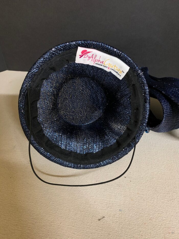Davina - Navy & Silver Sculptural Bow Fascinator. Couture Sinamay Hat.