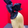 Davina - Navy & Silver Sculptural Bow Fascinator. Couture Sinamay Hat.