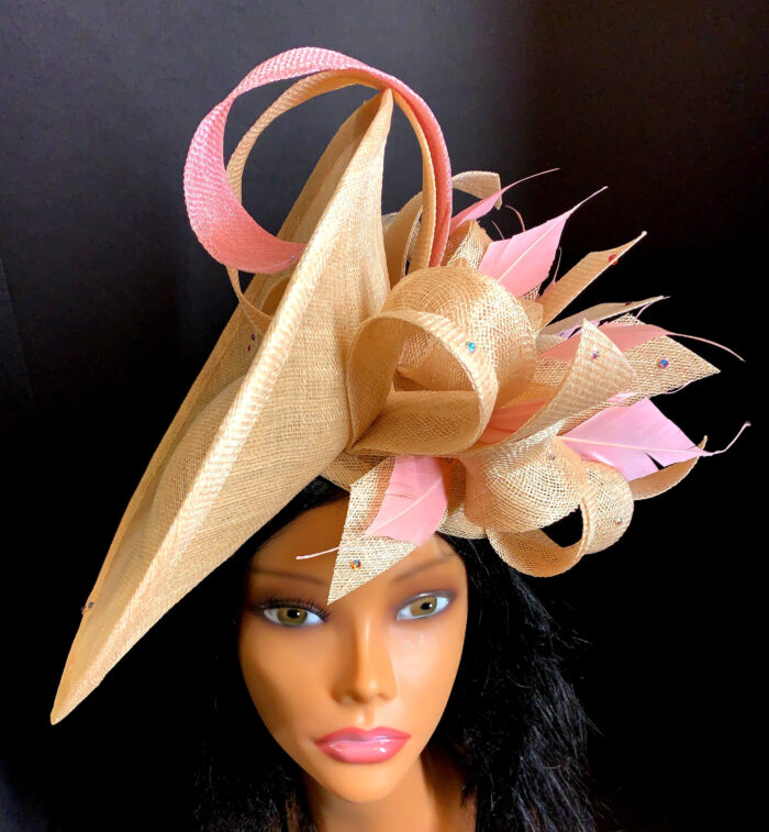 Champagne Blush “Cynthia” Hatinator: Crystal Feather Fascinator, Ascot Races Headpiece.