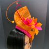 Tropique Fleur - Orange & Fuschia Feather Fascinator. Silk Abaca Wedding Headpiece.