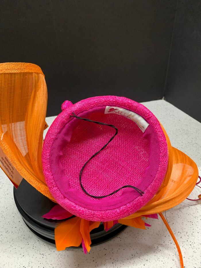 Sculptural Abaca Silk Fascinator: UK Blue & Fuchsia Statement Hat - Cassie