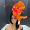 Tropique Fleur - Orange & Fuschia Feather Fascinator. Silk Abaca Wedding Headpiece.