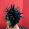 Noire Envy - Black Guipure Lace Fascinator: Sequined Feather Wedding Hat