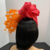 Zorana Red.  Red Knot Fascinator: Silk Abaca Headband with Orange Feathers.