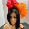 Zorana Red.  Red Knot Fascinator: Silk Abaca Headband with Orange Feathers.