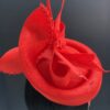 Jacinta - Red Sinamay Crown Hat: Sculpted Beaded Millinery - ByAlpha Couture.